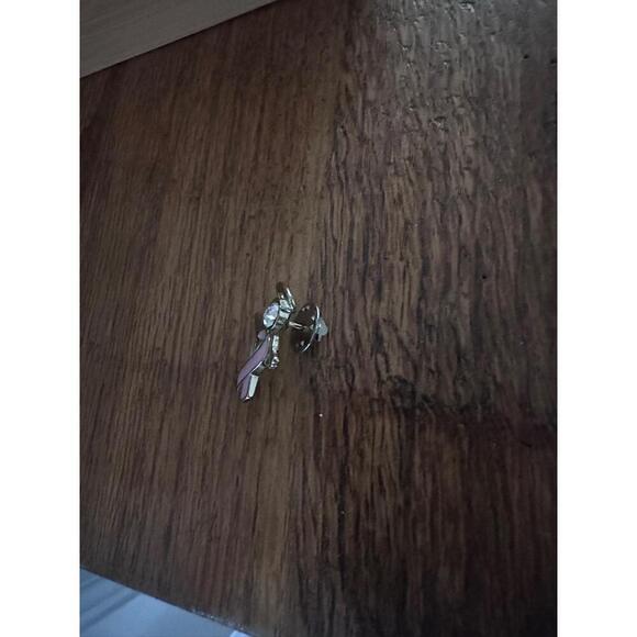 Gold Tone Pink Clear Rhinestone Angel Pin Brooch Awareness Ribbon Support Gift - Picture 3 of 4